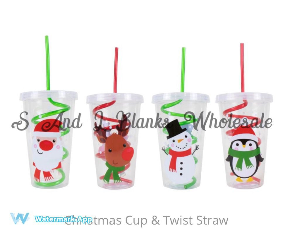 Kids Christmas Cup with Twist Straw (16cm x 6cm) - Matalan