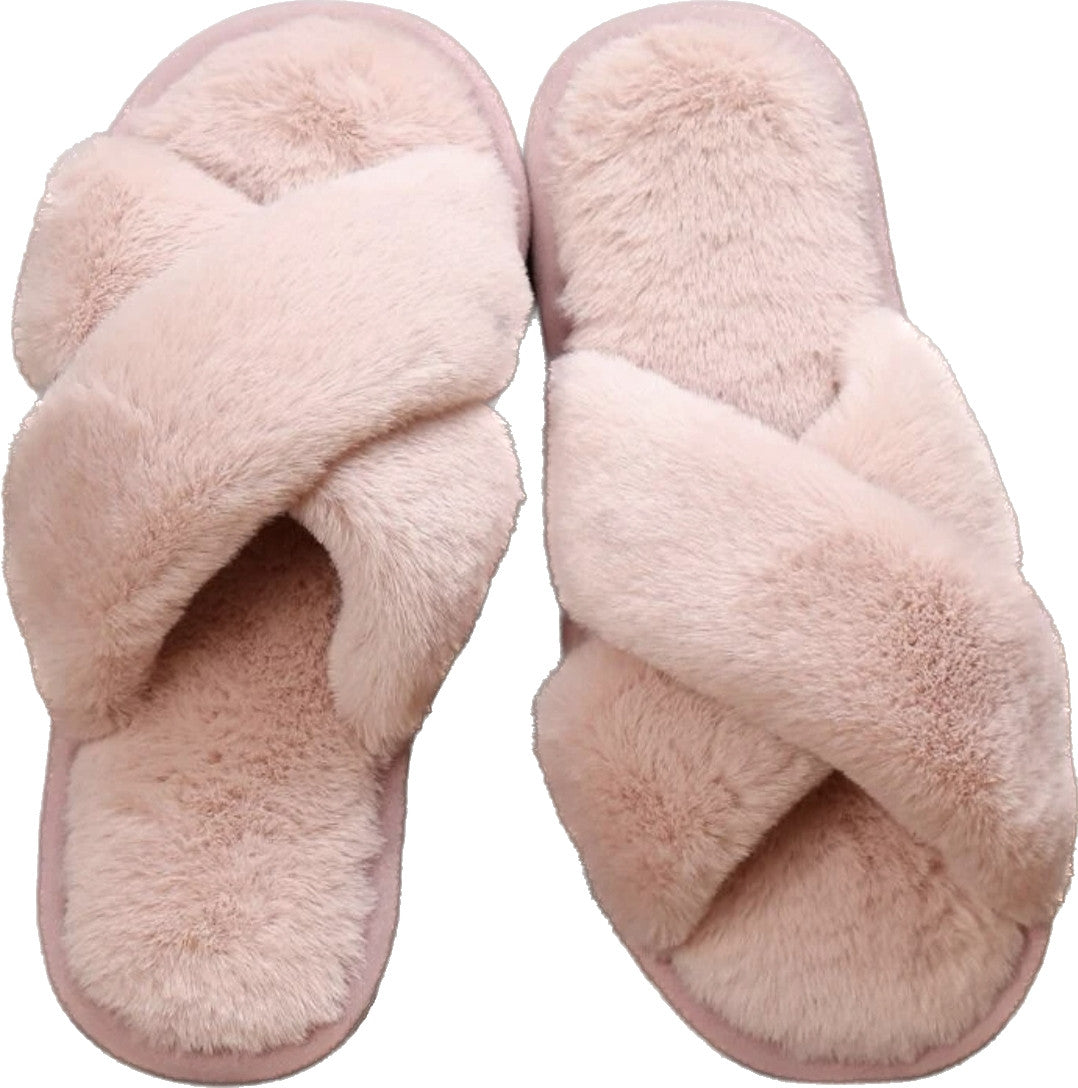 Slippers - cross over fluffy in 5 colours