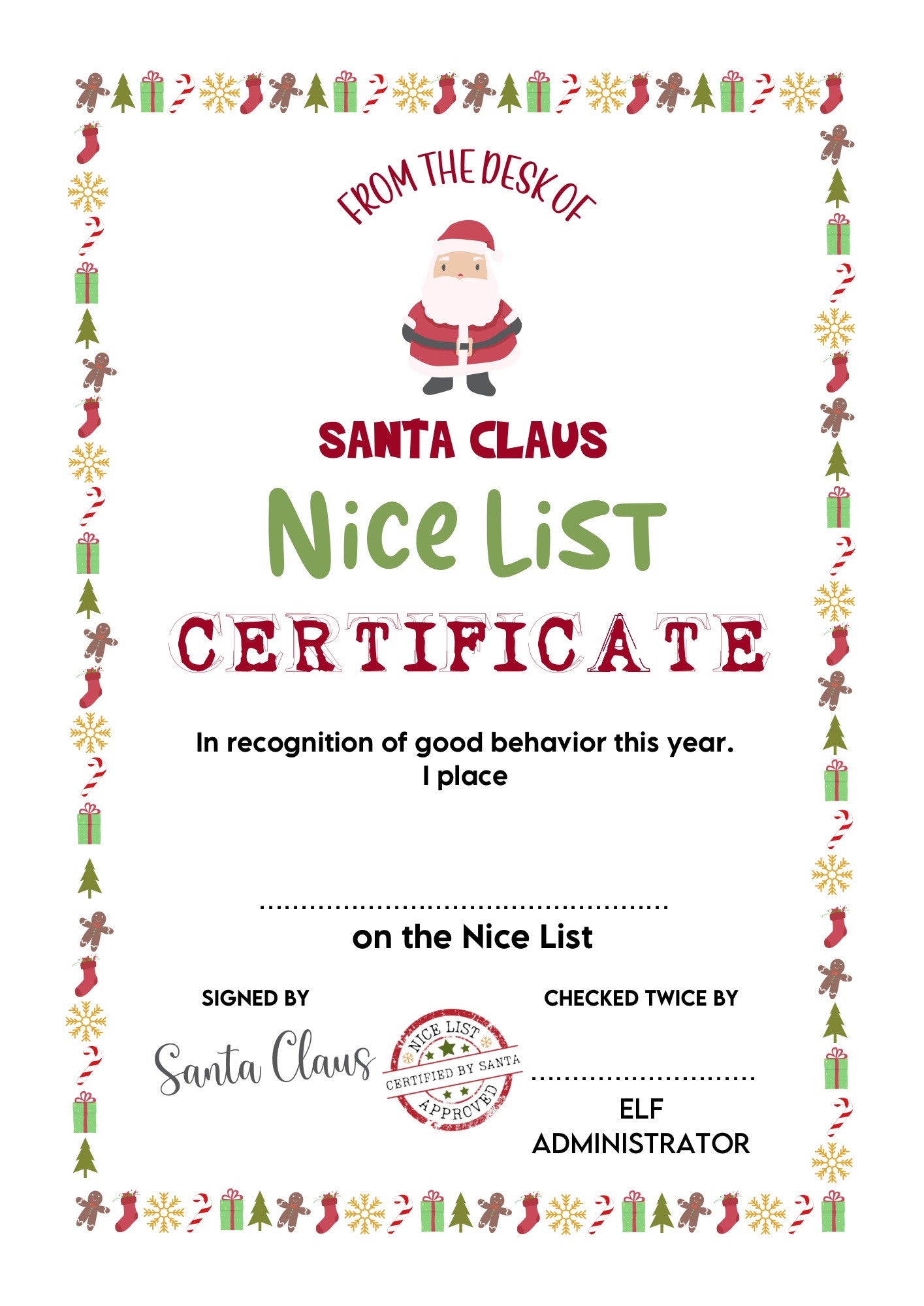 Nice List Certificate