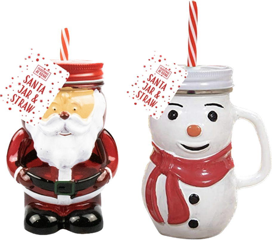 Christmas Character Glass drinking Jar With Straw