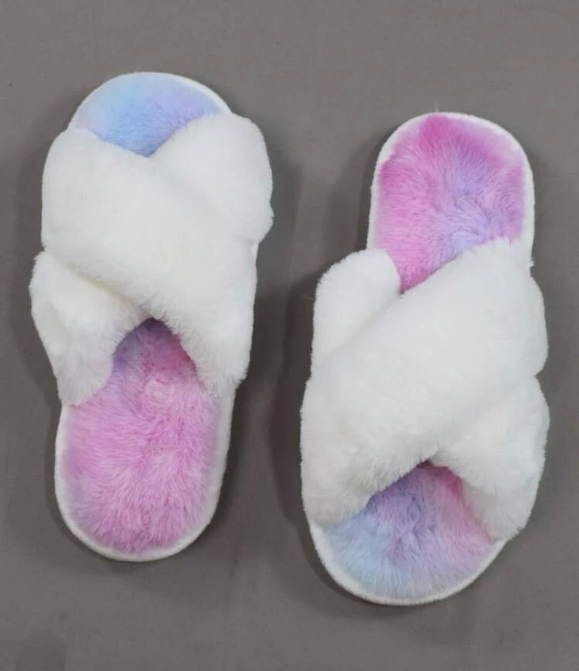 Multi Colour Fluffy Slippers - 2 Colours