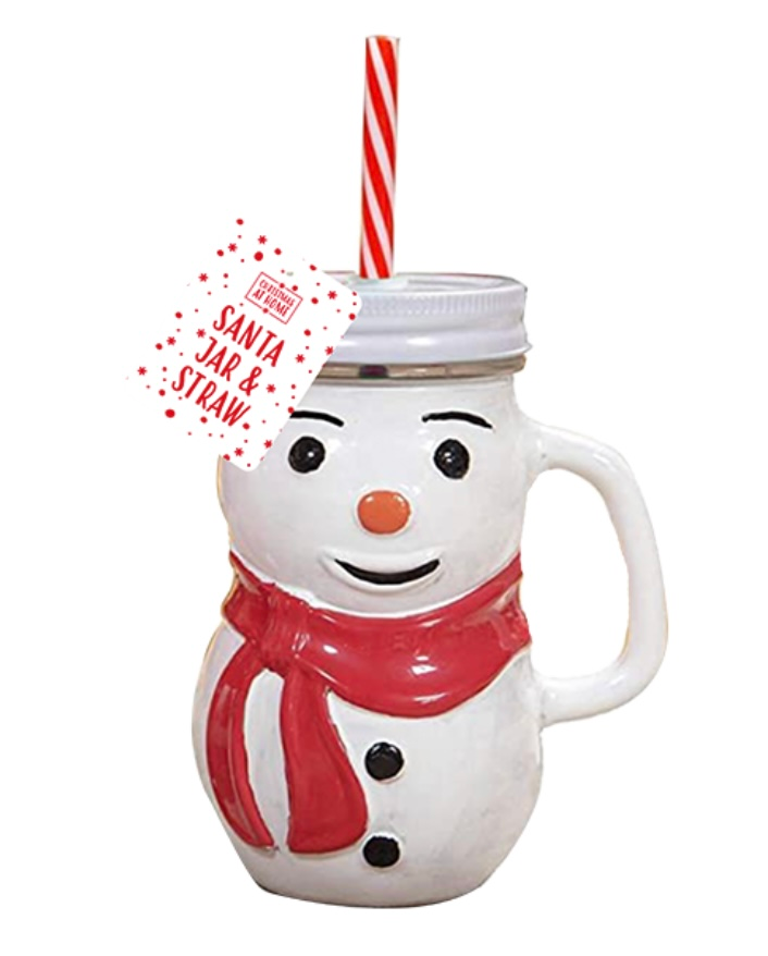 Christmas Character Glass drinking Jar With Straw