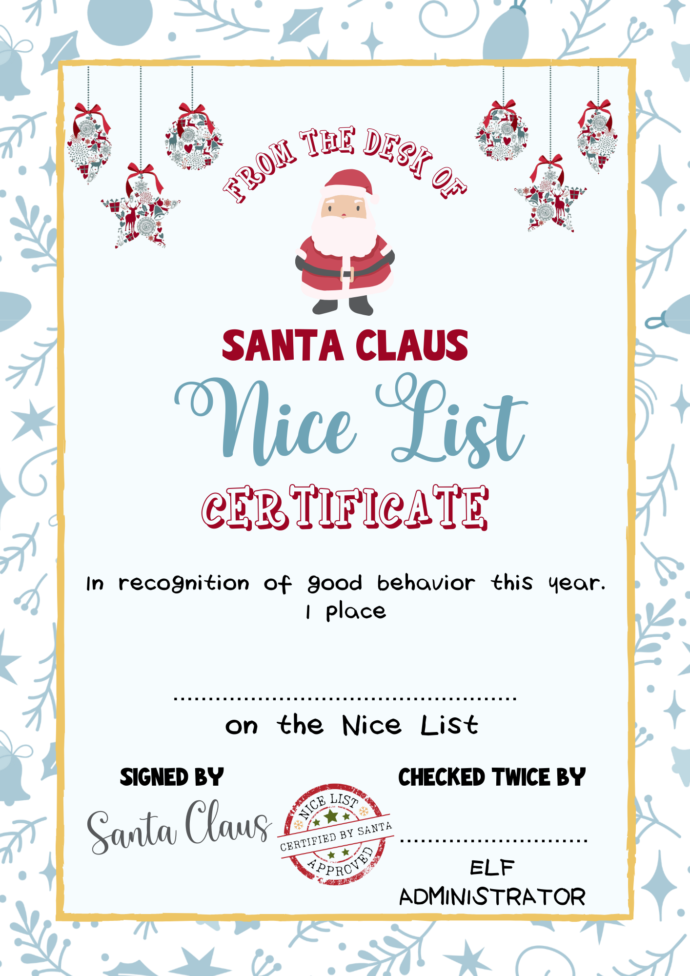 Nice List Certificate